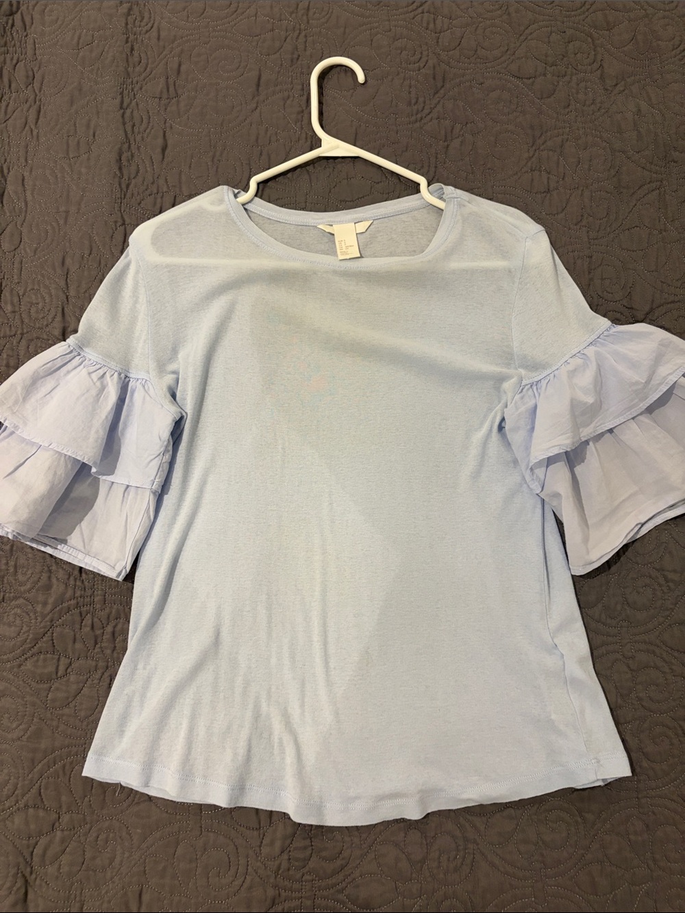 H&M Light Blue Ruffle Sleeve Tee